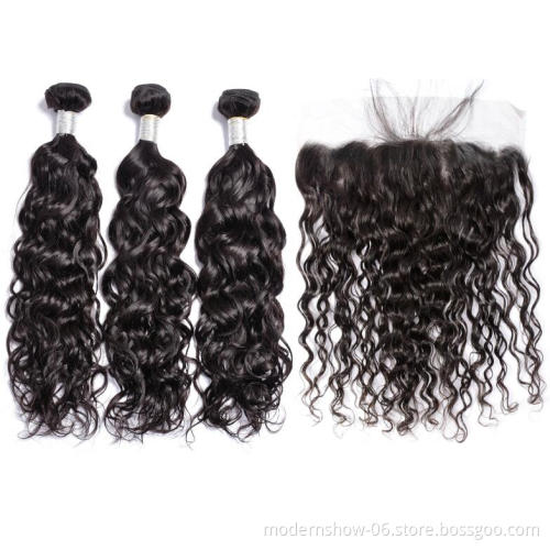 Cuticle Aligned Hair Straight Body Curly Water Loose Brazilian Human Hair Bundles With Lace Frontal Closure